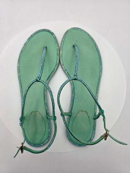 René Caovilla Diana Embellished Flat Sandals in Green