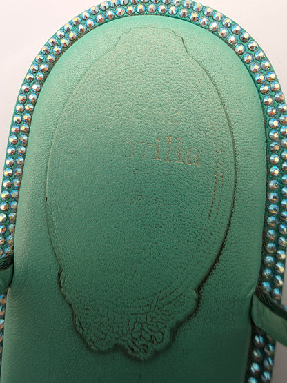 René Caovilla Diana Embellished Flat Sandals in Green