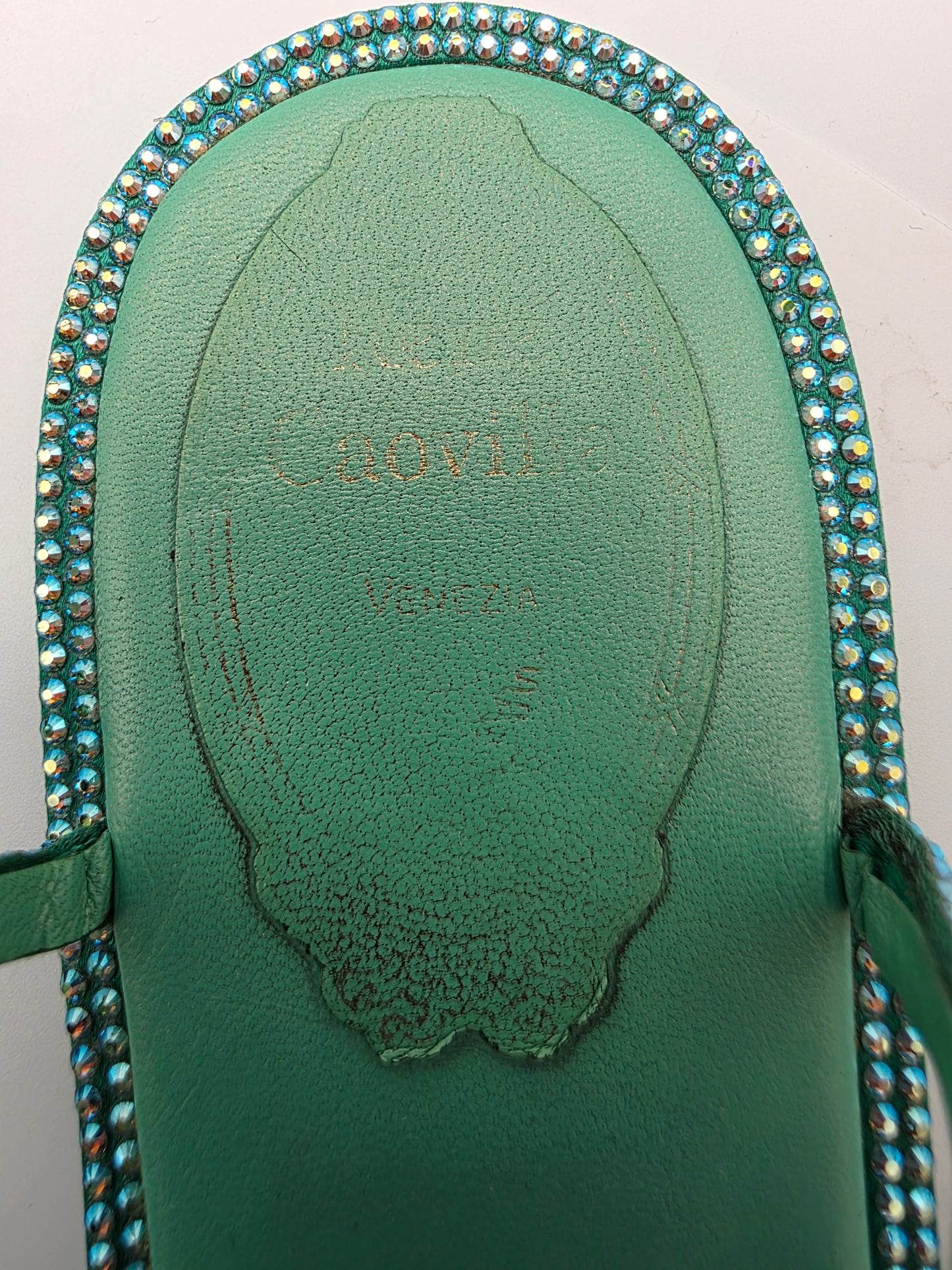 René Caovilla Diana Embellished Flat Sandals in Green
