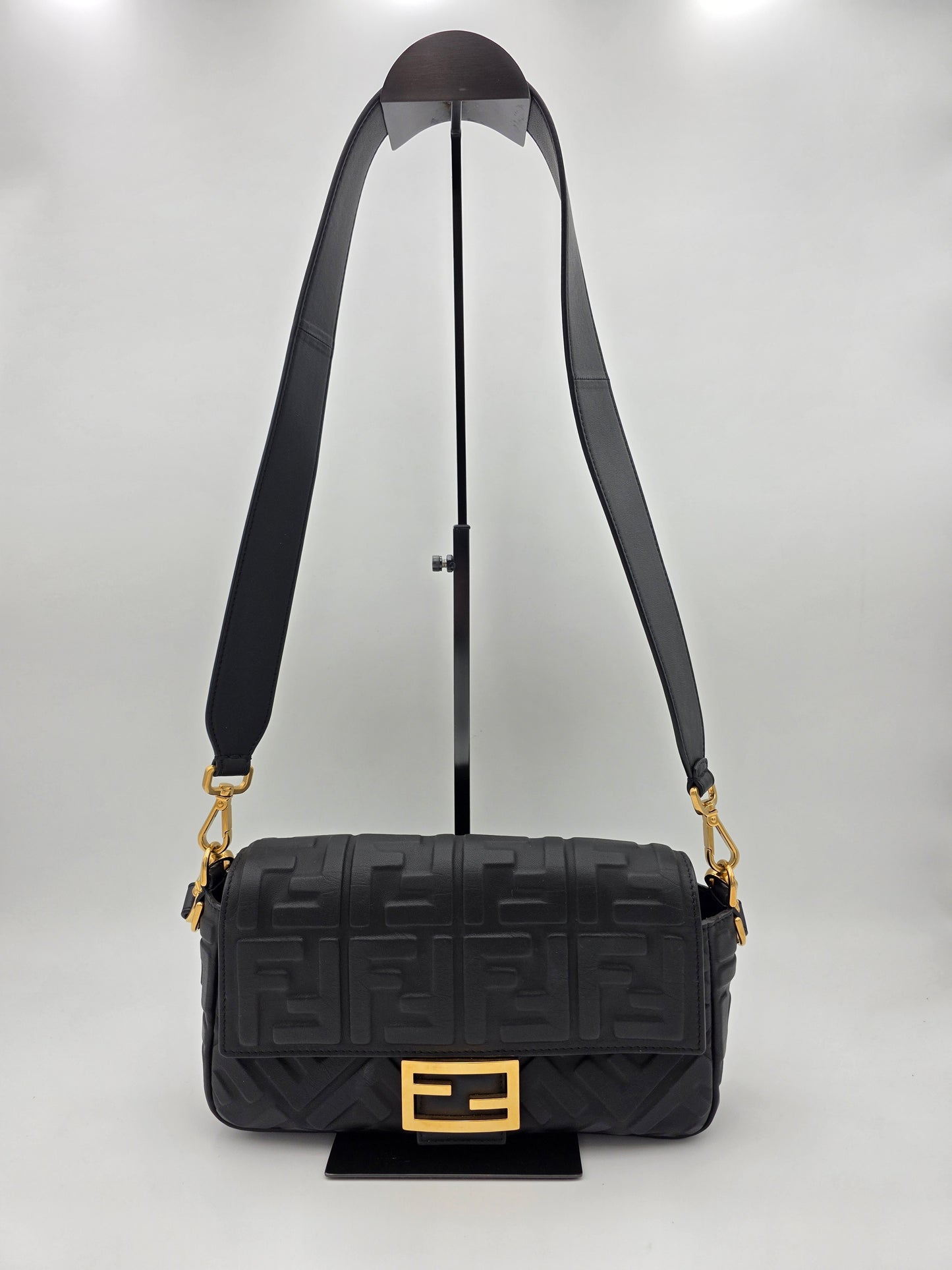 Fendi Baguette FF Motif Nappa Leather Bag in Black