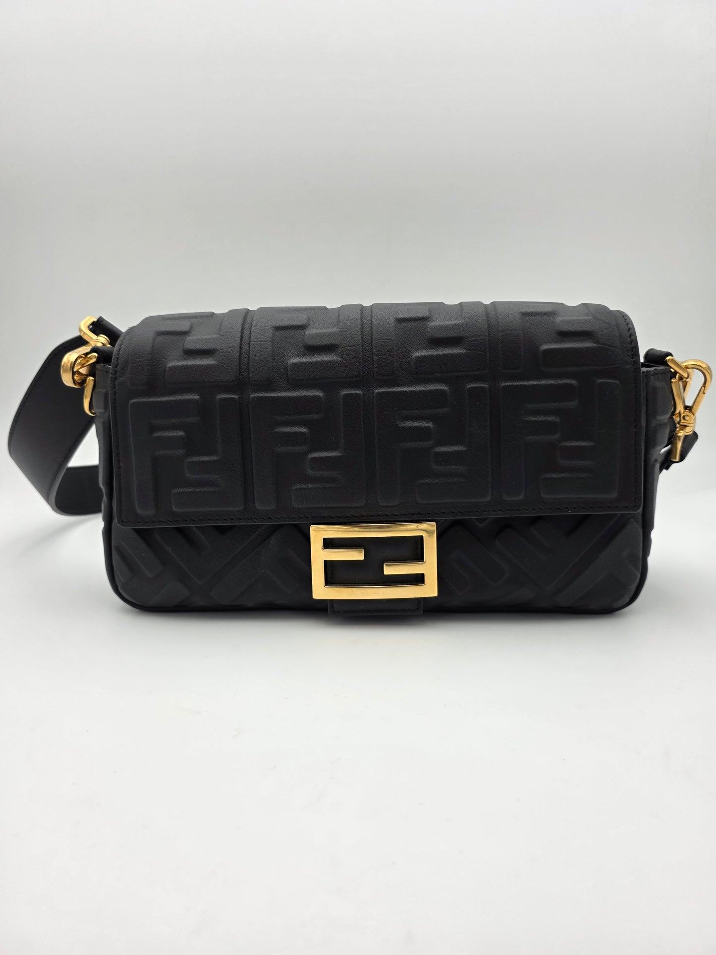 Fendi Baguette FF Motif Nappa Leather Bag in Black