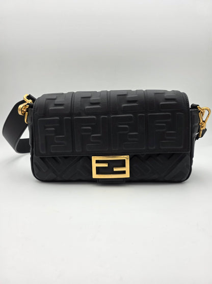 Fendi Baguette FF Motif Nappa Leather Bag in Black