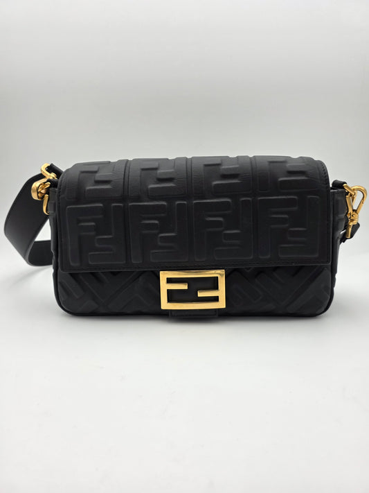 Fendi Baguette FF Motif Nappa Leather Bag in Black