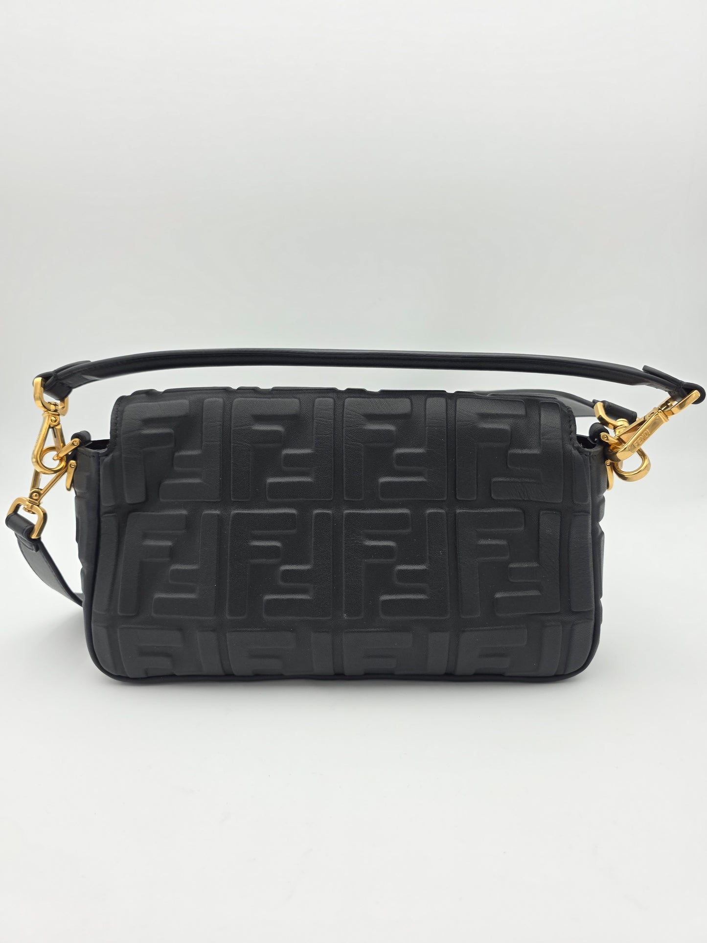 Fendi Baguette FF Motif Nappa Leather Bag in Black