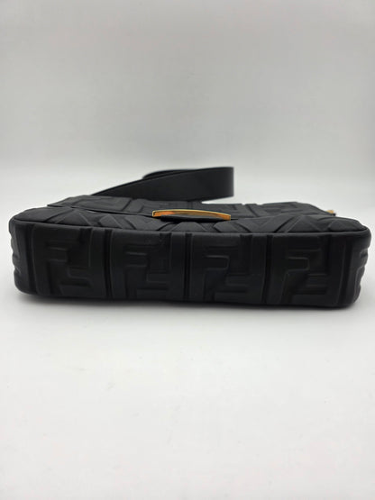 Fendi Baguette FF Motif Nappa Leather Bag in Black