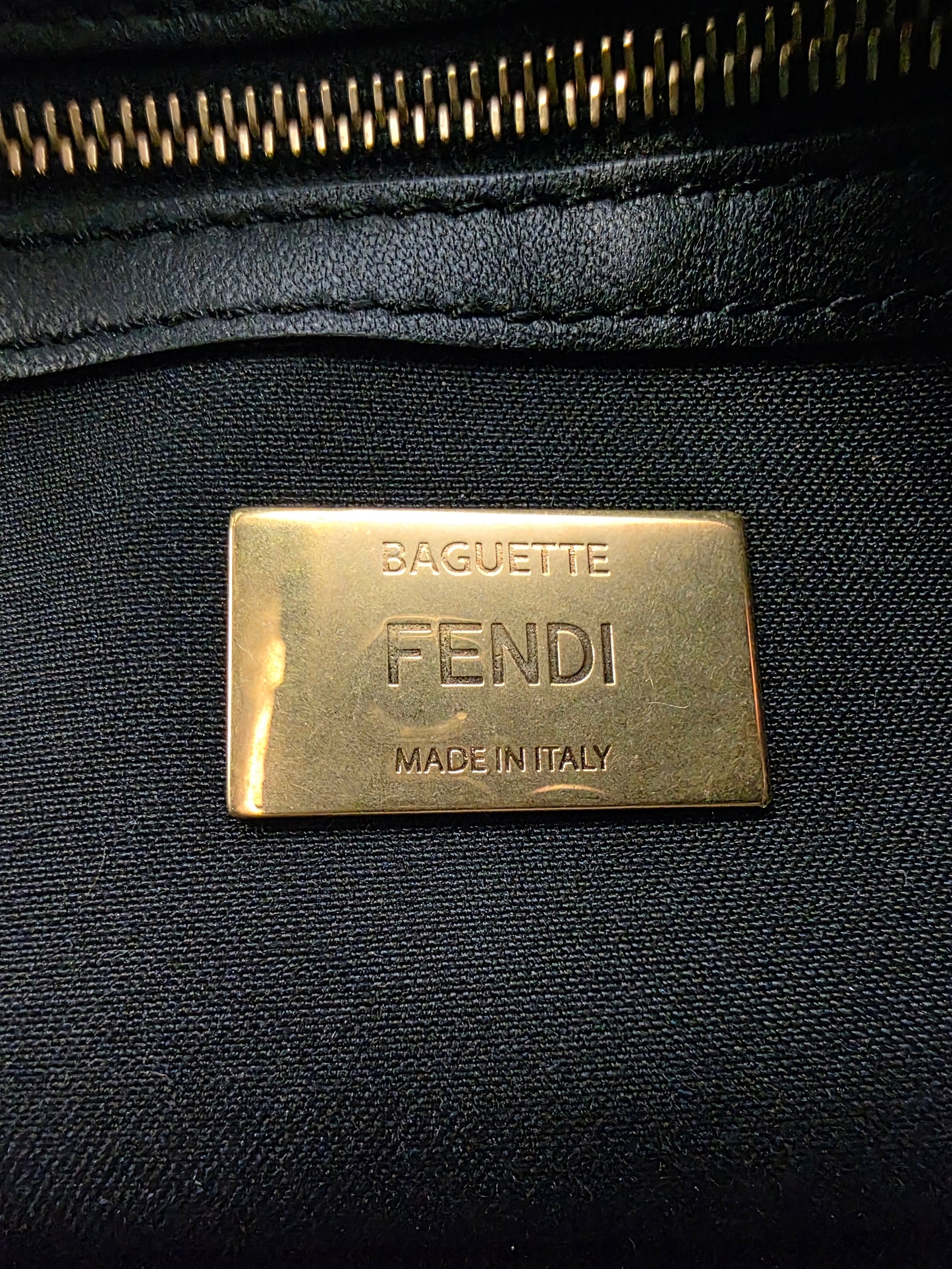 Fendi Baguette FF Motif Nappa Leather Bag in Black