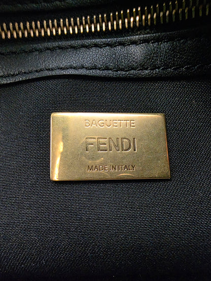 Fendi Baguette FF Motif Nappa Leather Bag in Black