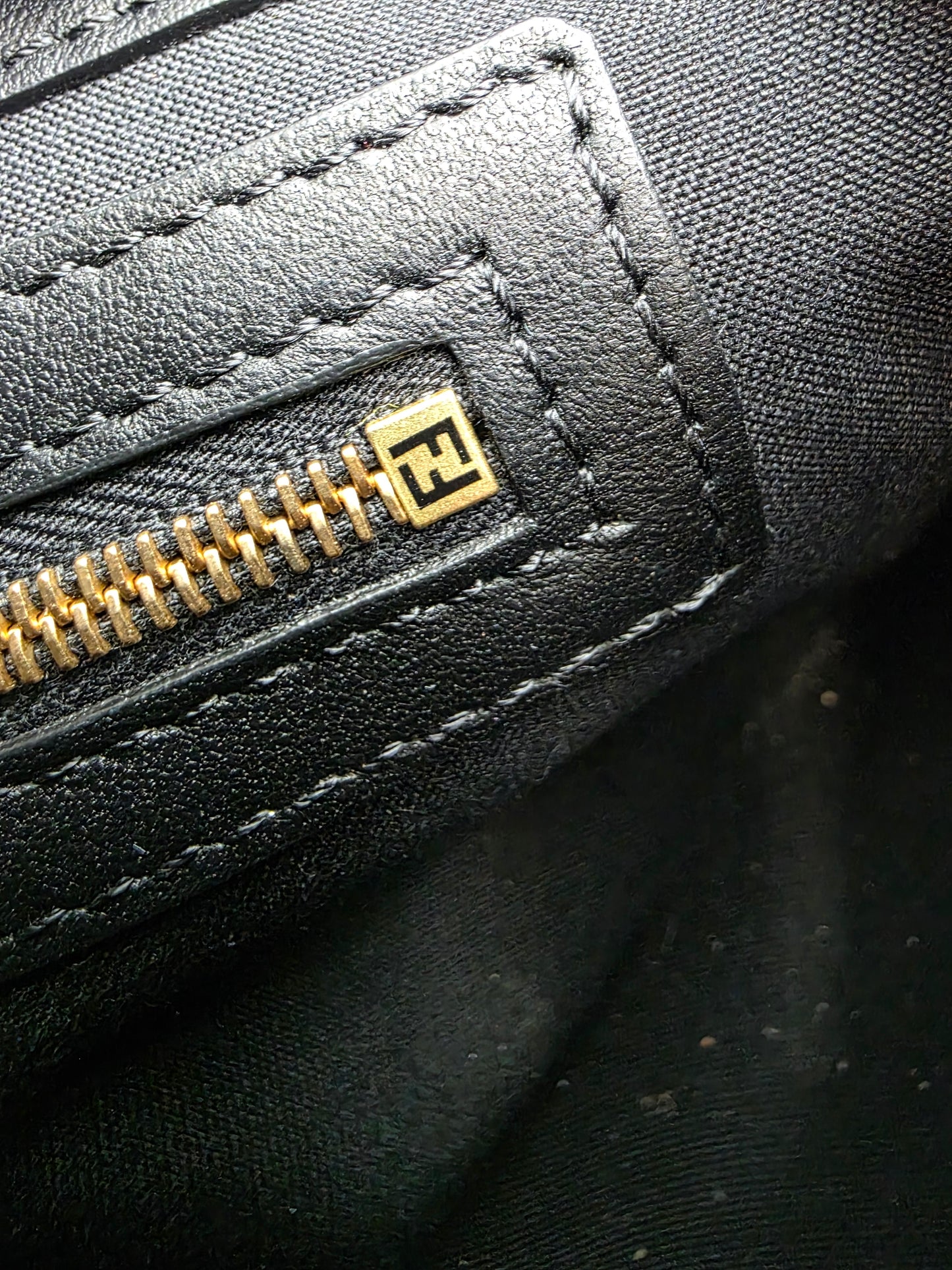 Fendi Baguette FF Motif Nappa Leather Bag in Black