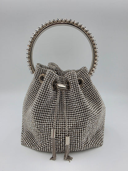 Jimmy Choo Micro Bon Bon Crystal Mesh Bag in Silver