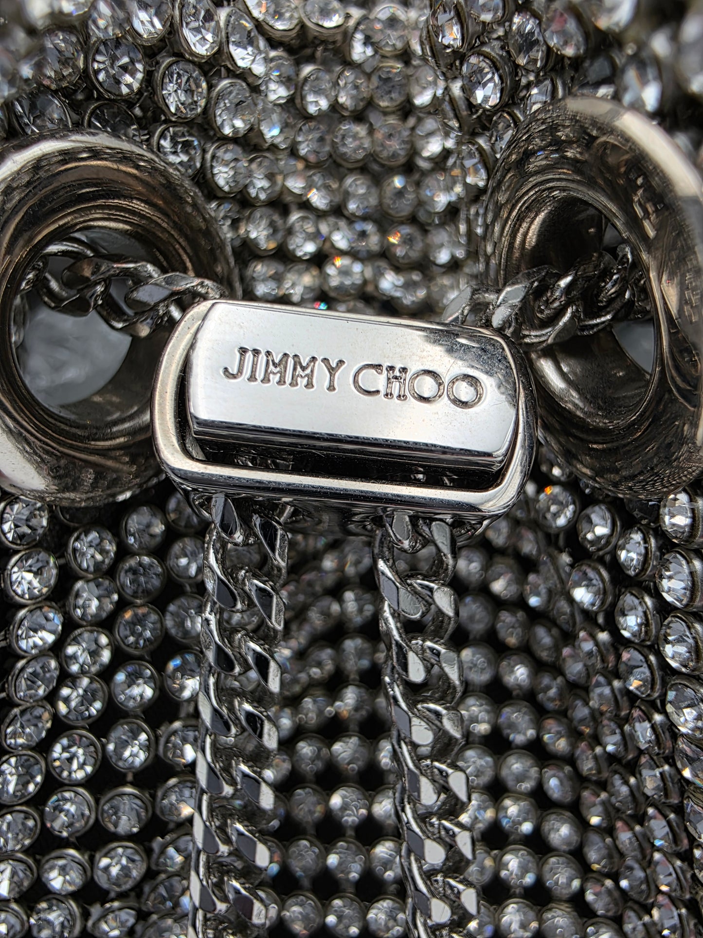 Jimmy Choo Micro Bon Bon Crystal Mesh Bag in Silver