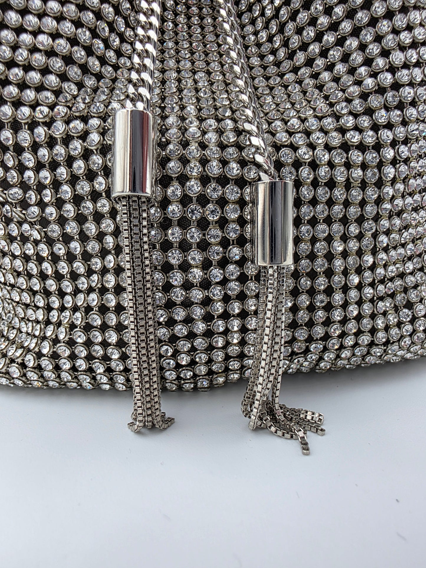 Jimmy Choo Micro Bon Bon Crystal Mesh Bag in Silver
