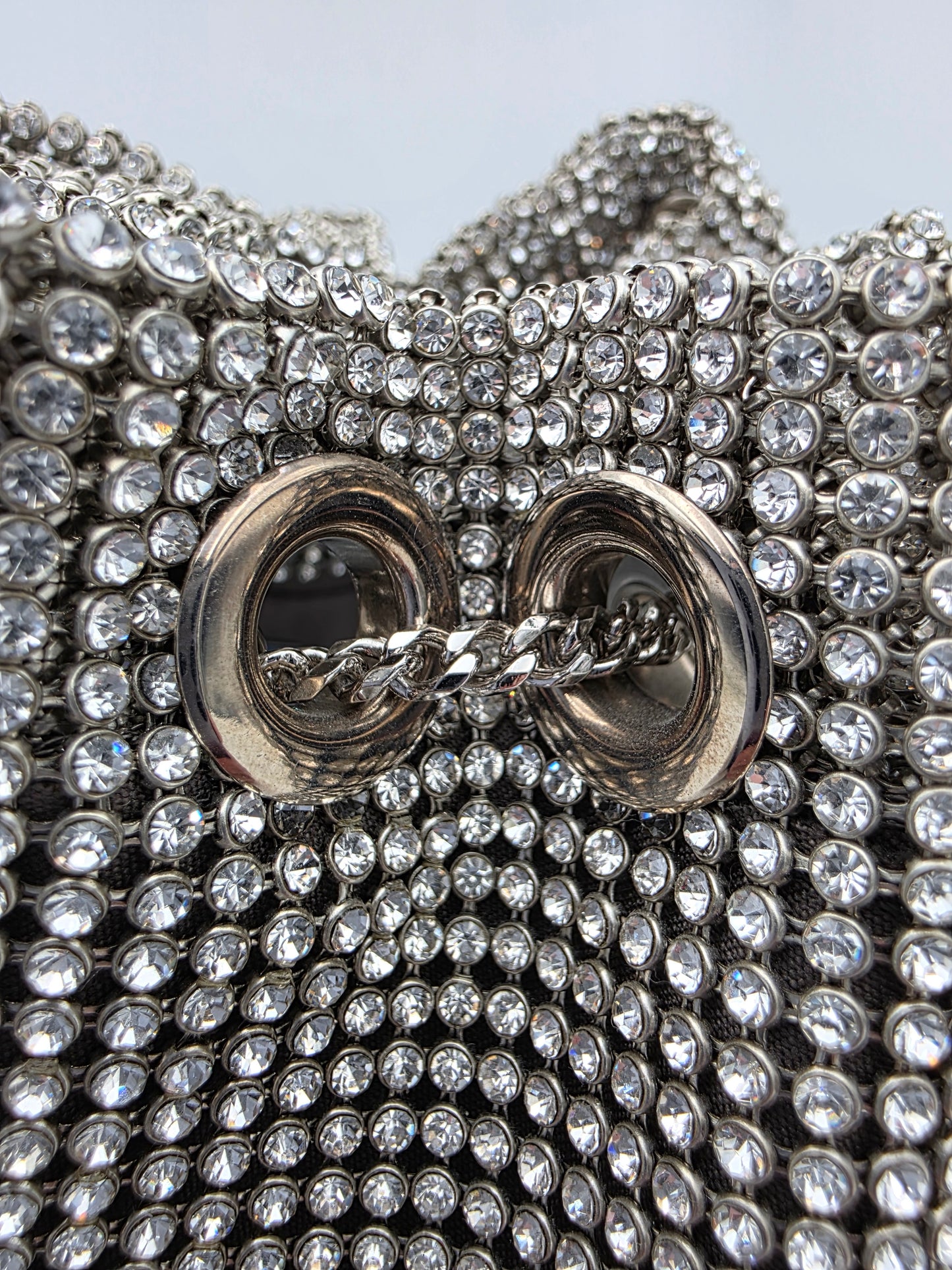 Jimmy Choo Micro Bon Bon Crystal Mesh Bag in Silver