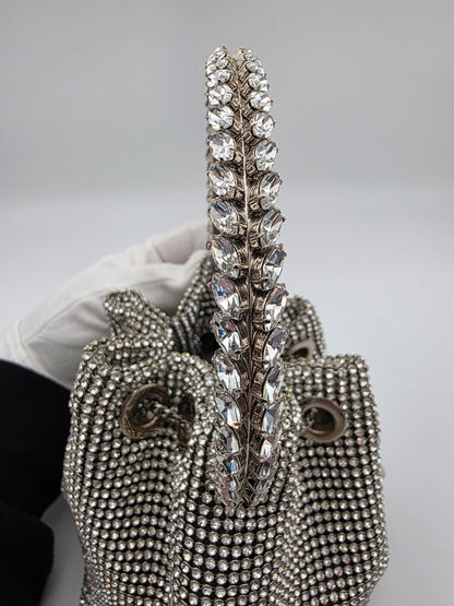 Jimmy Choo Micro Bon Bon Crystal Mesh Bag in Silver