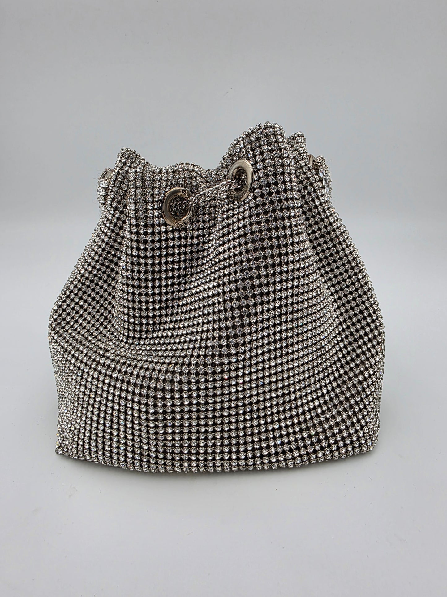 Jimmy Choo Micro Bon Bon Crystal Mesh Bag in Silver