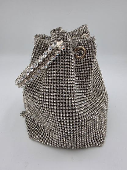 Jimmy Choo Micro Bon Bon Crystal Mesh Bag in Silver