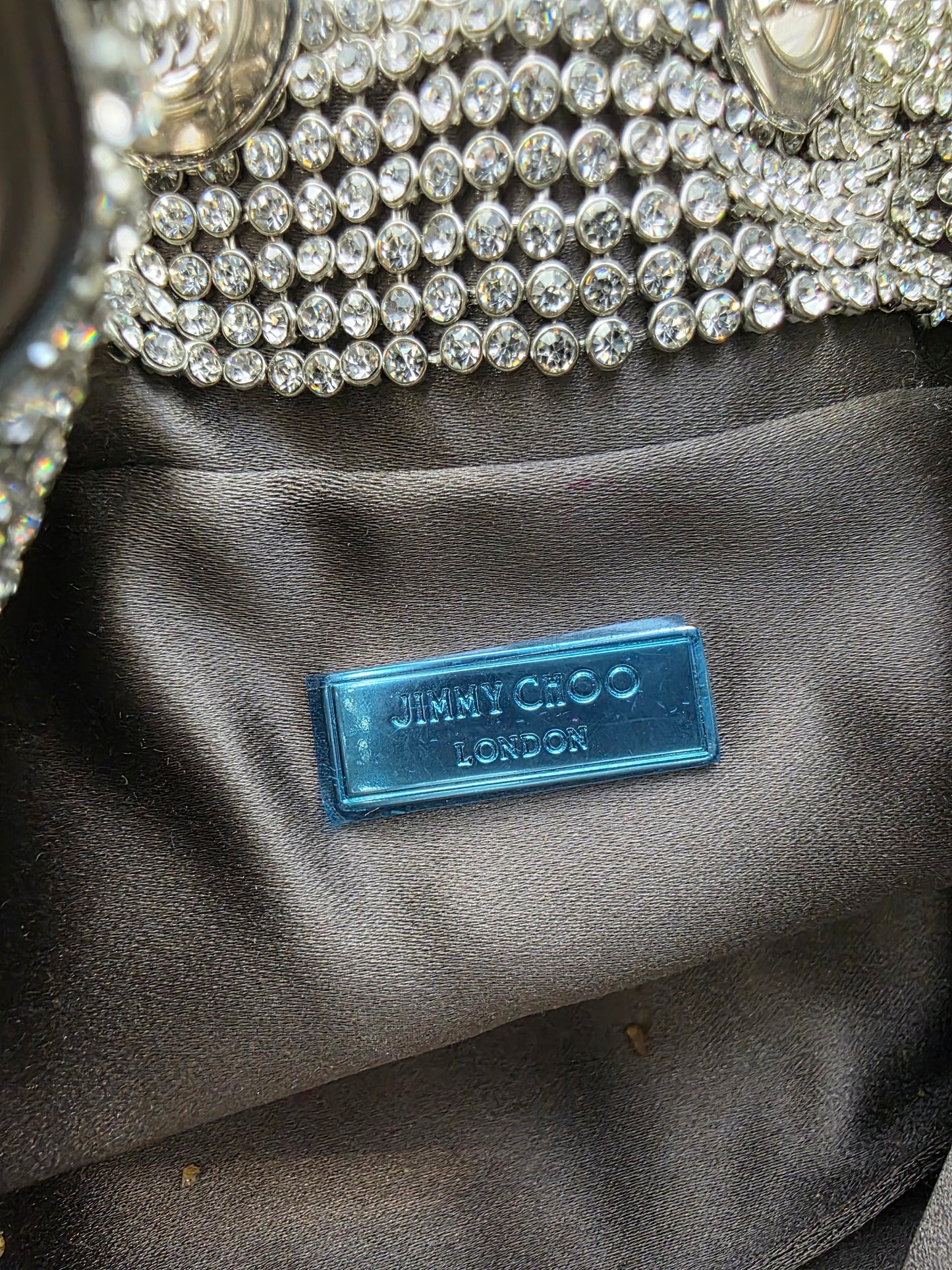 Jimmy Choo Micro Bon Bon Crystal Mesh Bag in Silver