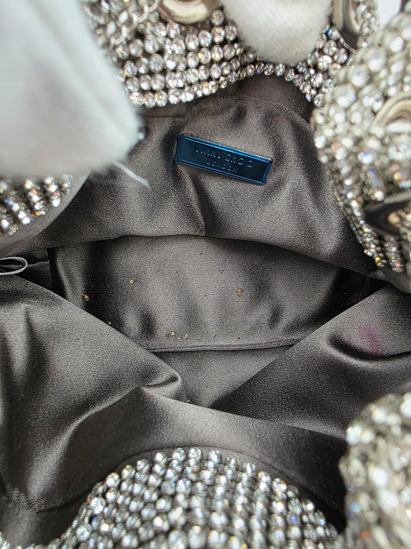 Jimmy Choo Micro Bon Bon Crystal Mesh Bag in Silver