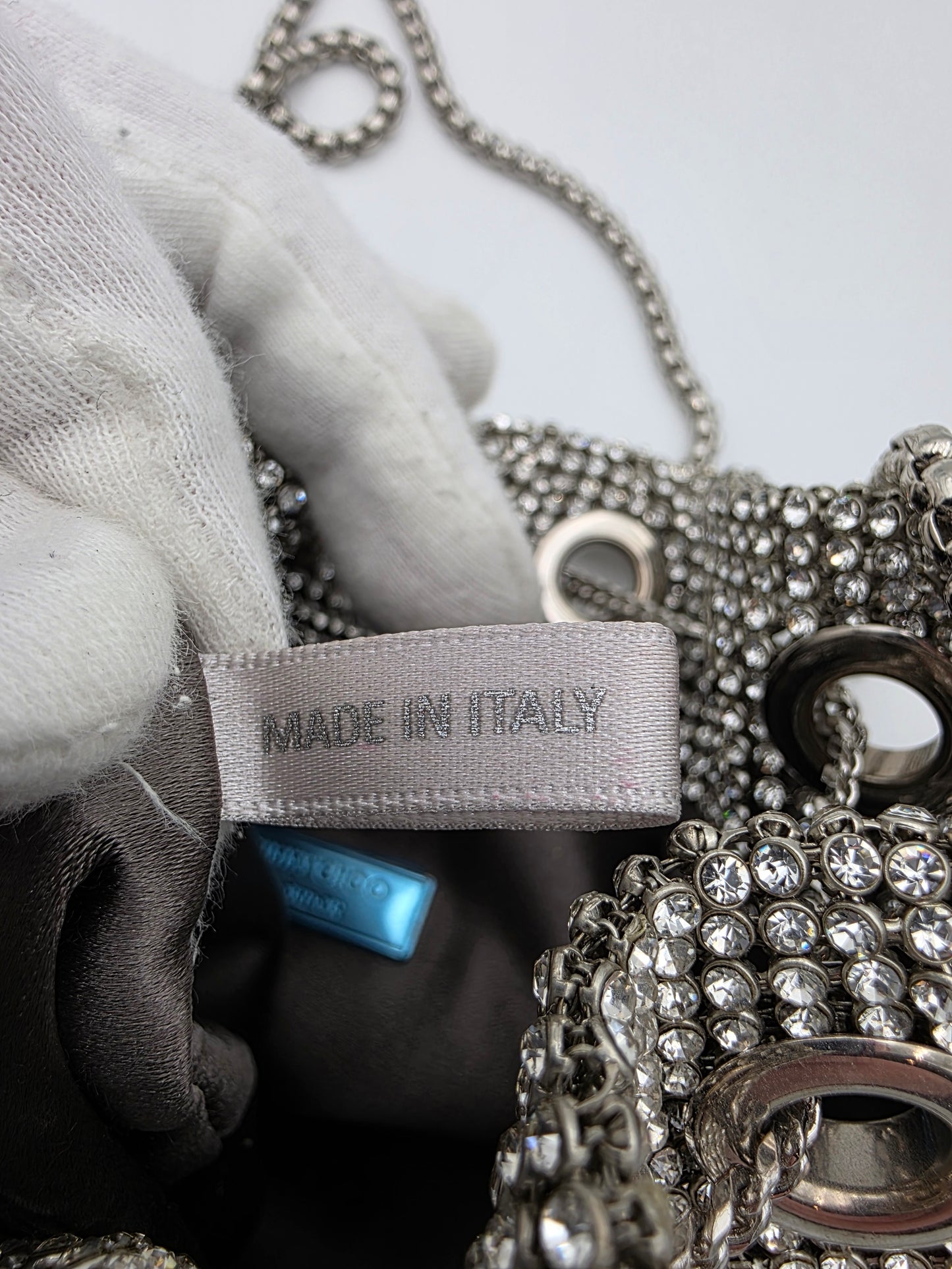 Jimmy Choo Micro Bon Bon Crystal Mesh Bag in Silver