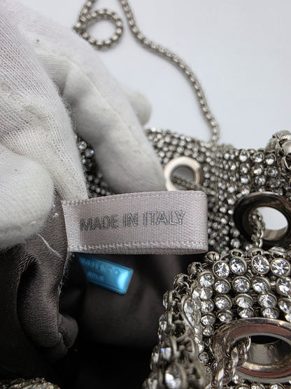 Jimmy Choo Micro Bon Bon Crystal Mesh Bag in Silver