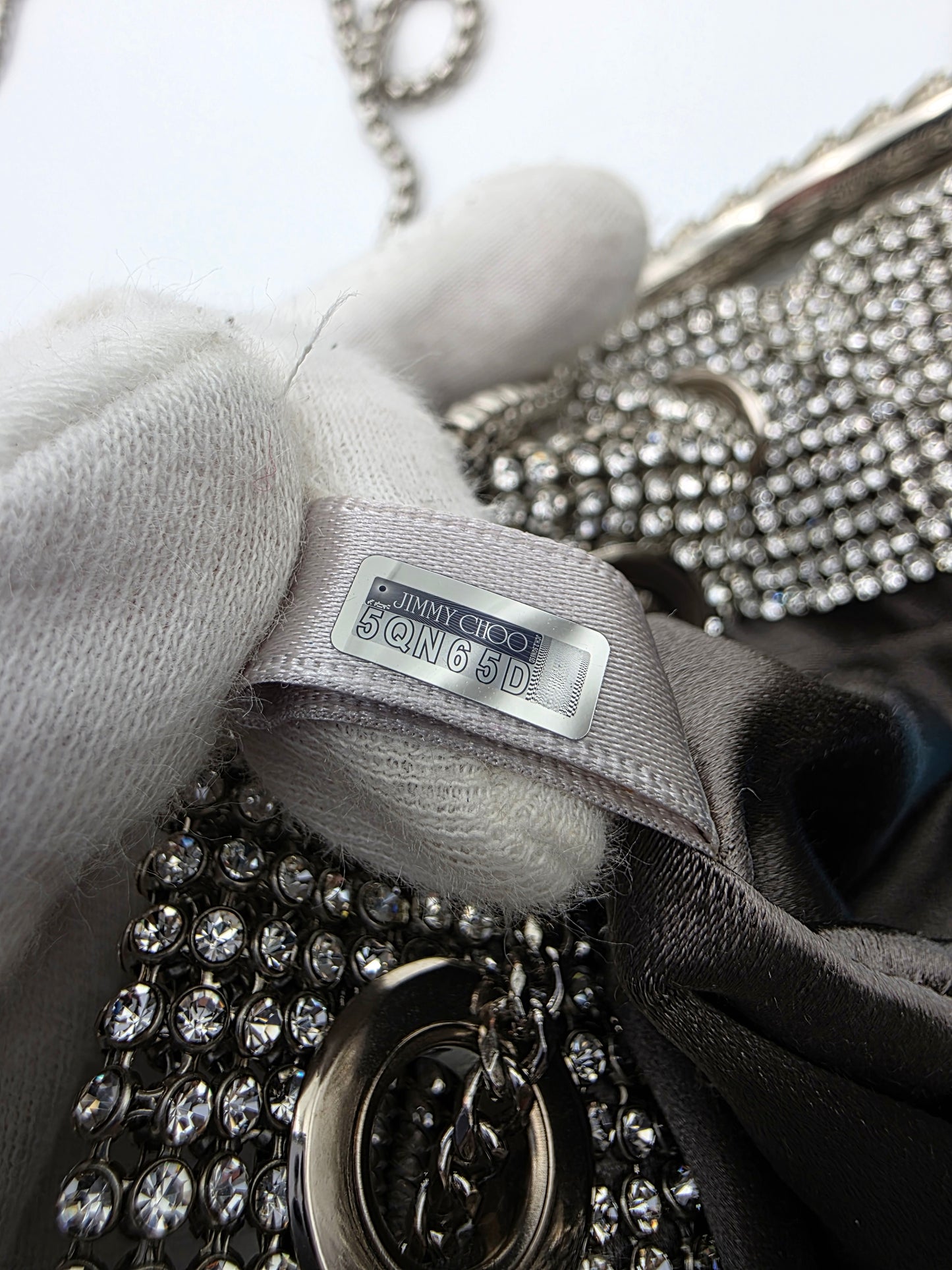 Jimmy Choo Micro Bon Bon Crystal Mesh Bag in Silver