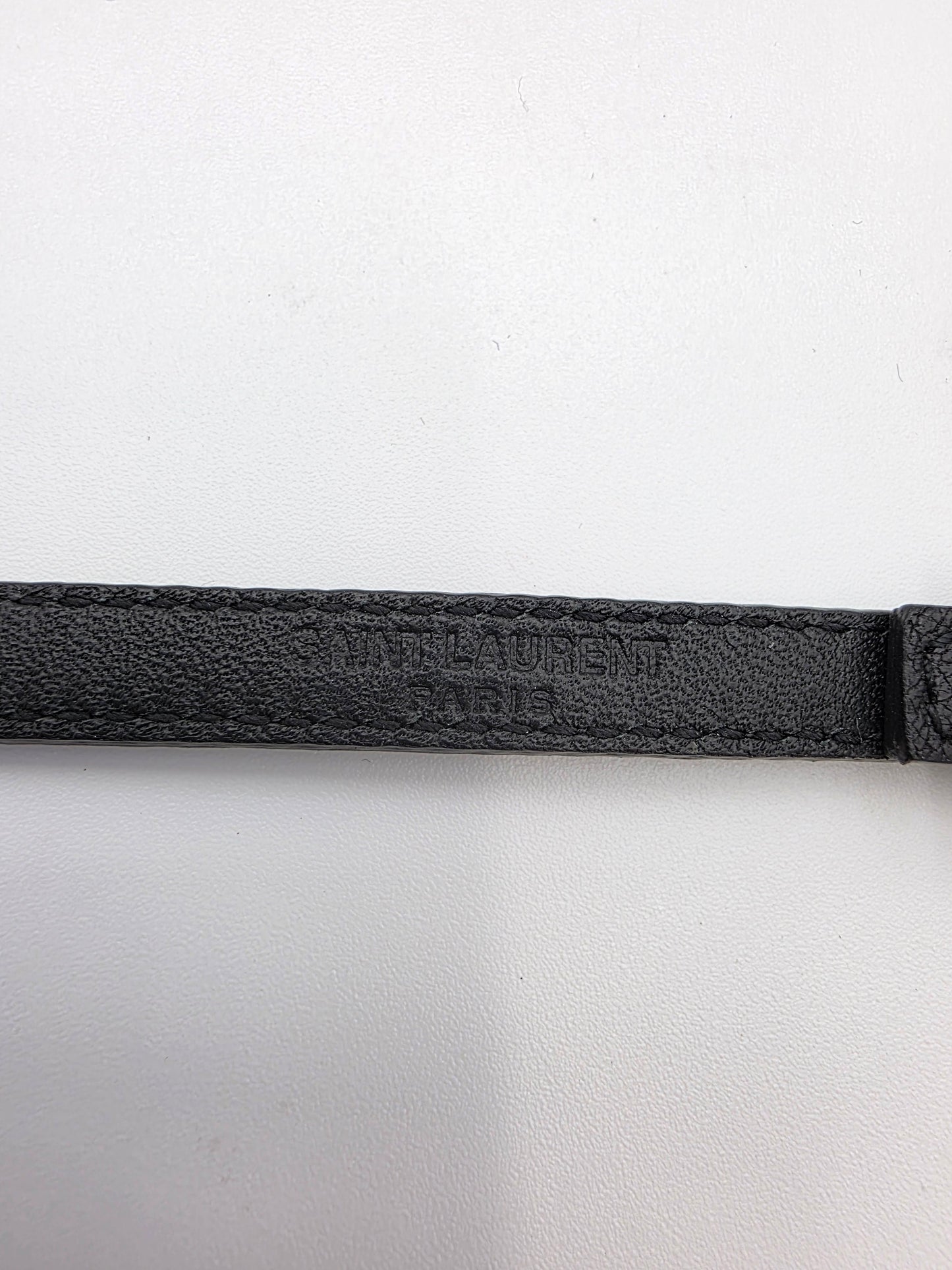 Saint Laurent Crystal Buckle Thin Belt in Black
