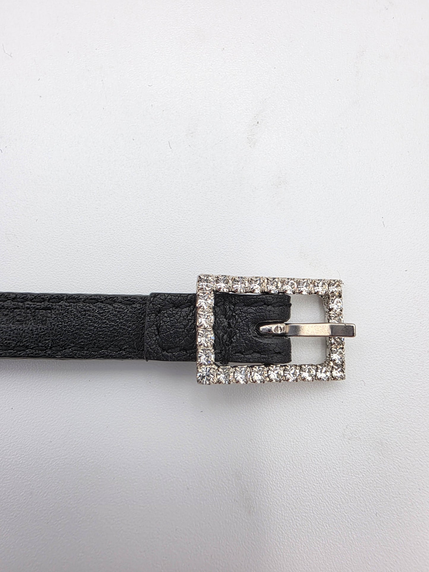 Saint Laurent Crystal Buckle Thin Belt in Black
