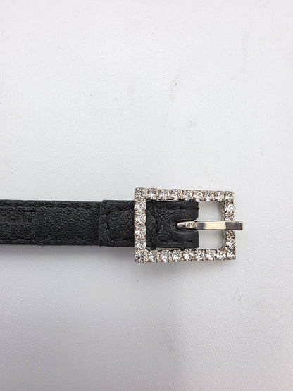 Saint Laurent Crystal Buckle Thin Belt in Black