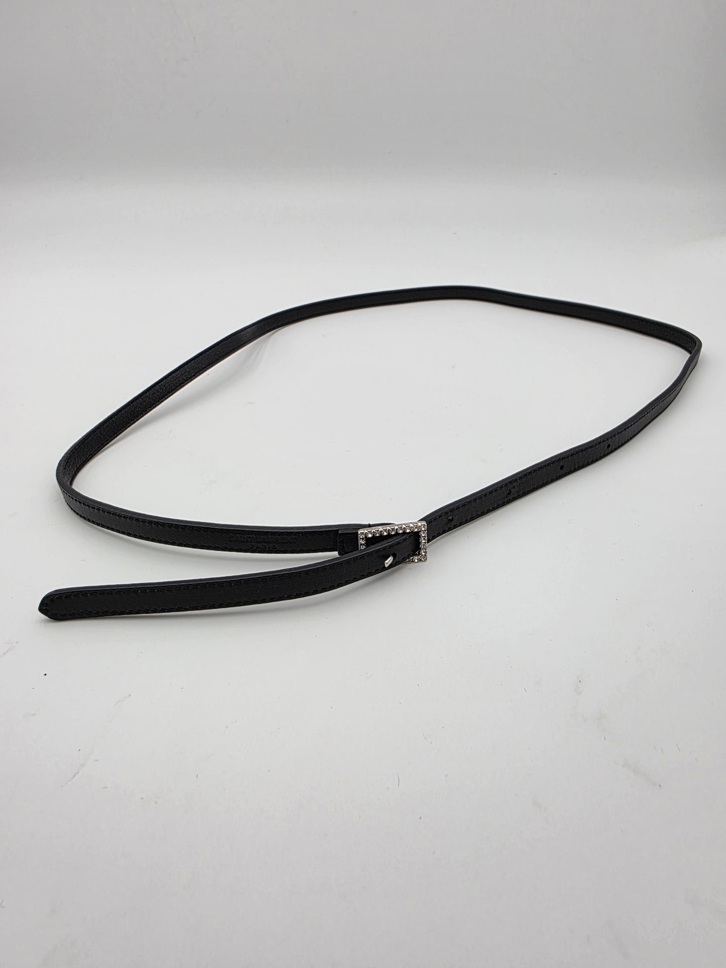 Saint Laurent Crystal Buckle Thin Belt in Black