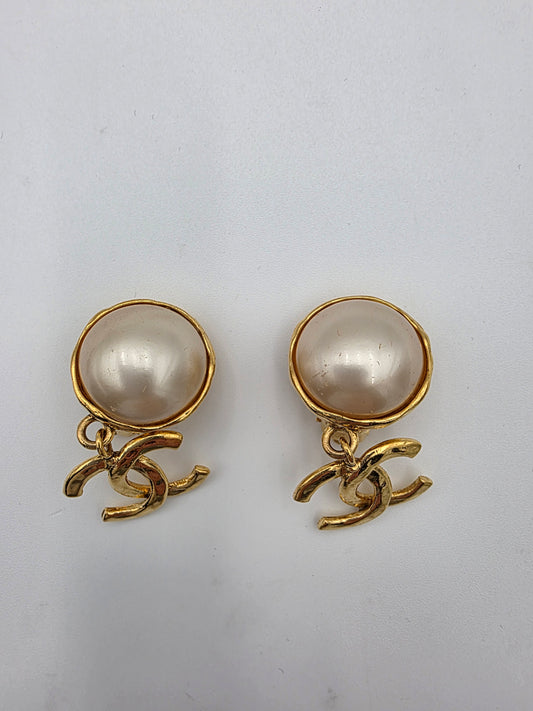 Chanel 93A CC Logo Pearl Statement Earrings