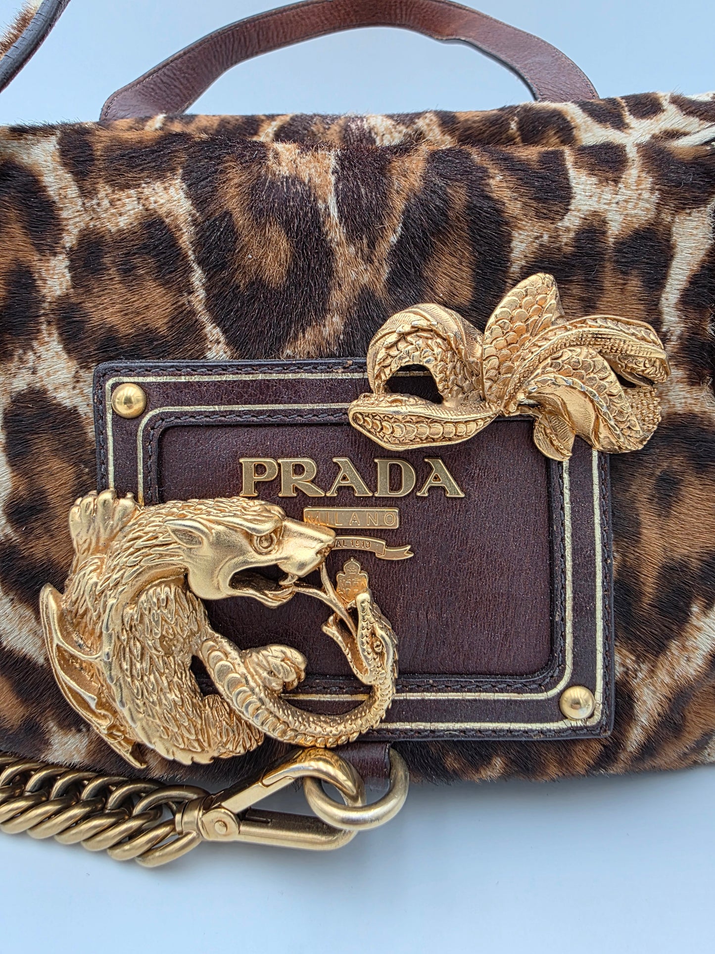 Prada Cavallino Animalier Dragon-Snake Bauletto Bag
