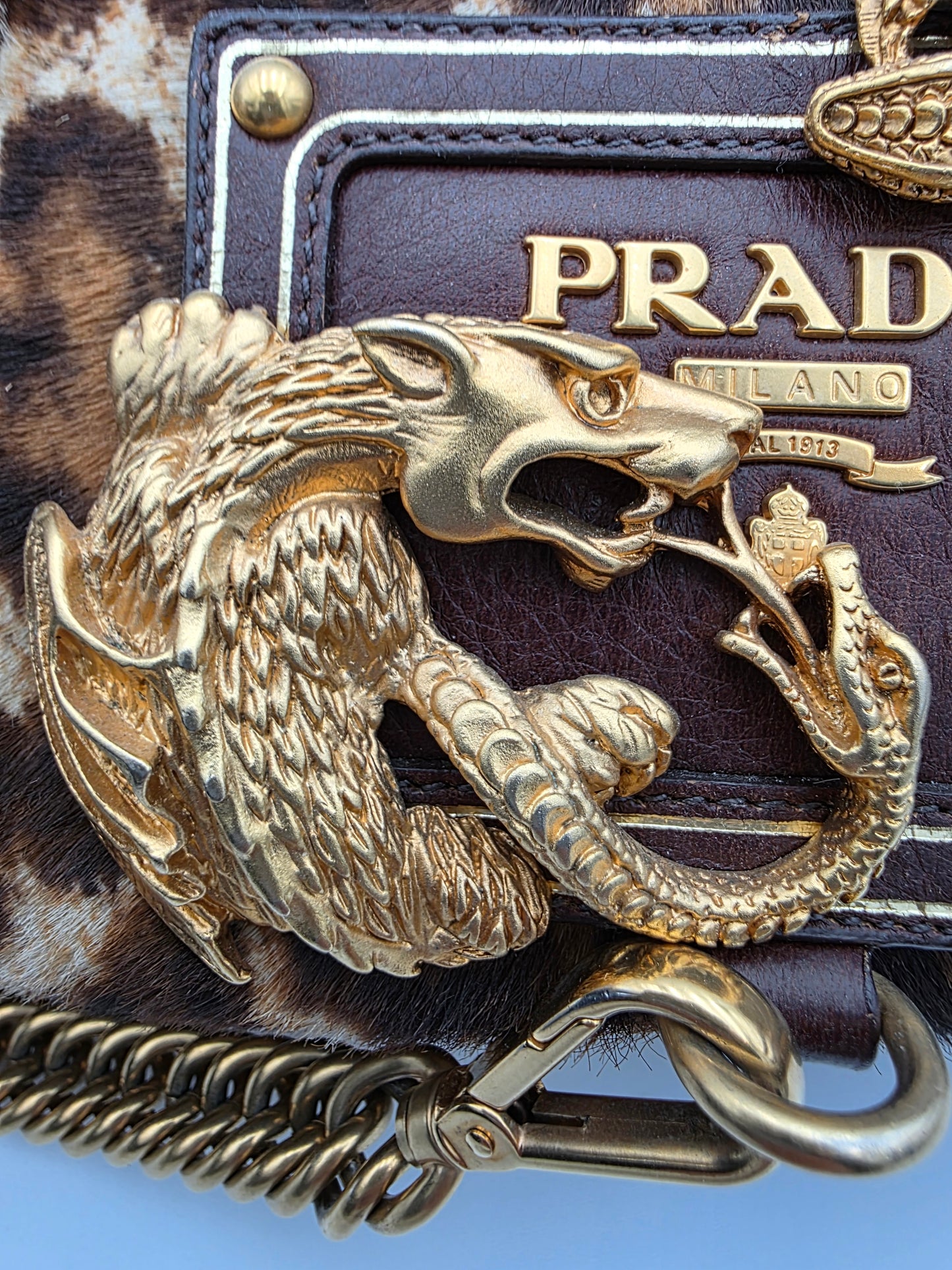 Prada Cavallino Animalier Dragon-Snake Bauletto Bag