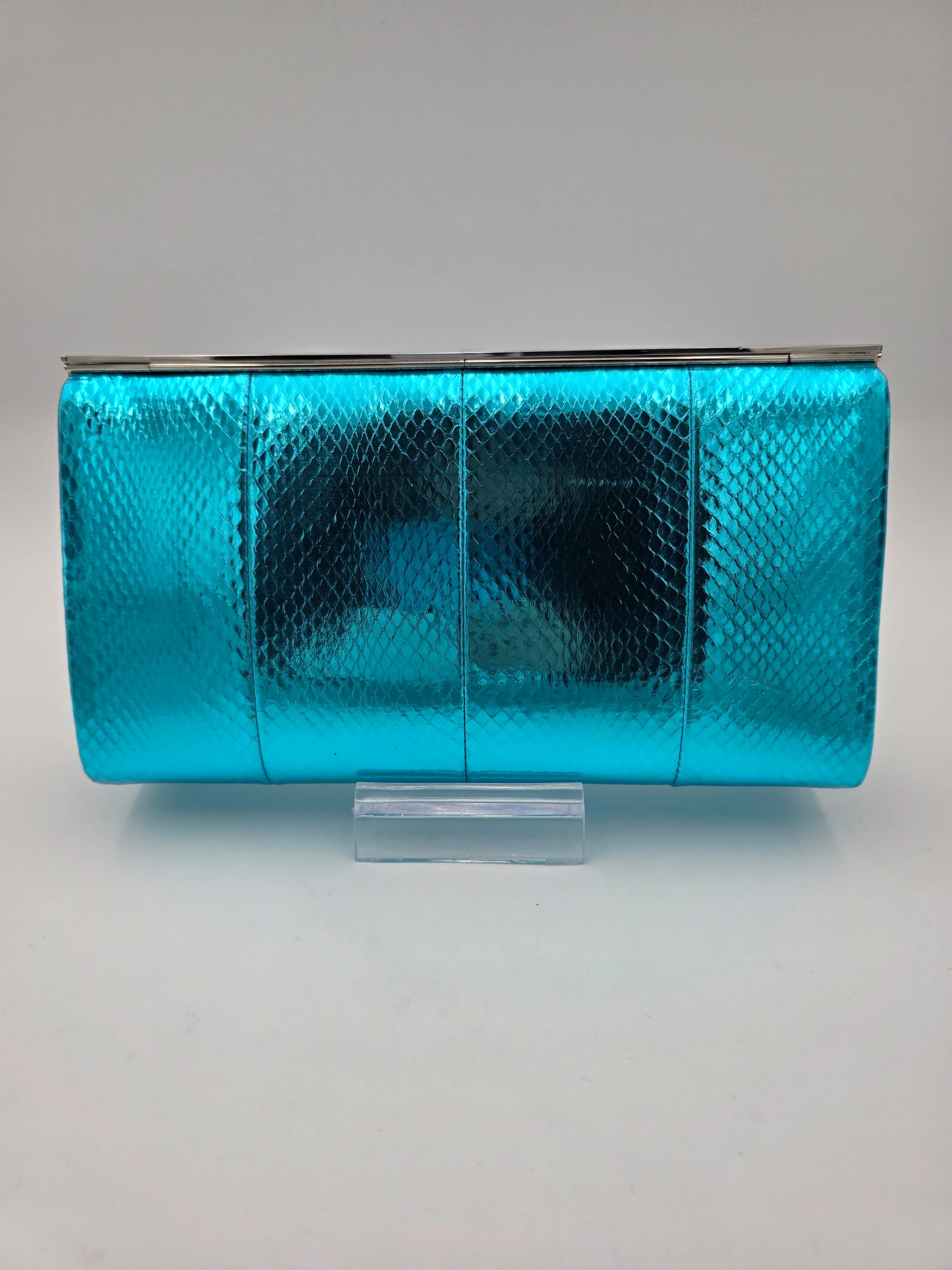 Jimmy Choo Cayla Metallic Snakeskin Clutch in Turquoise