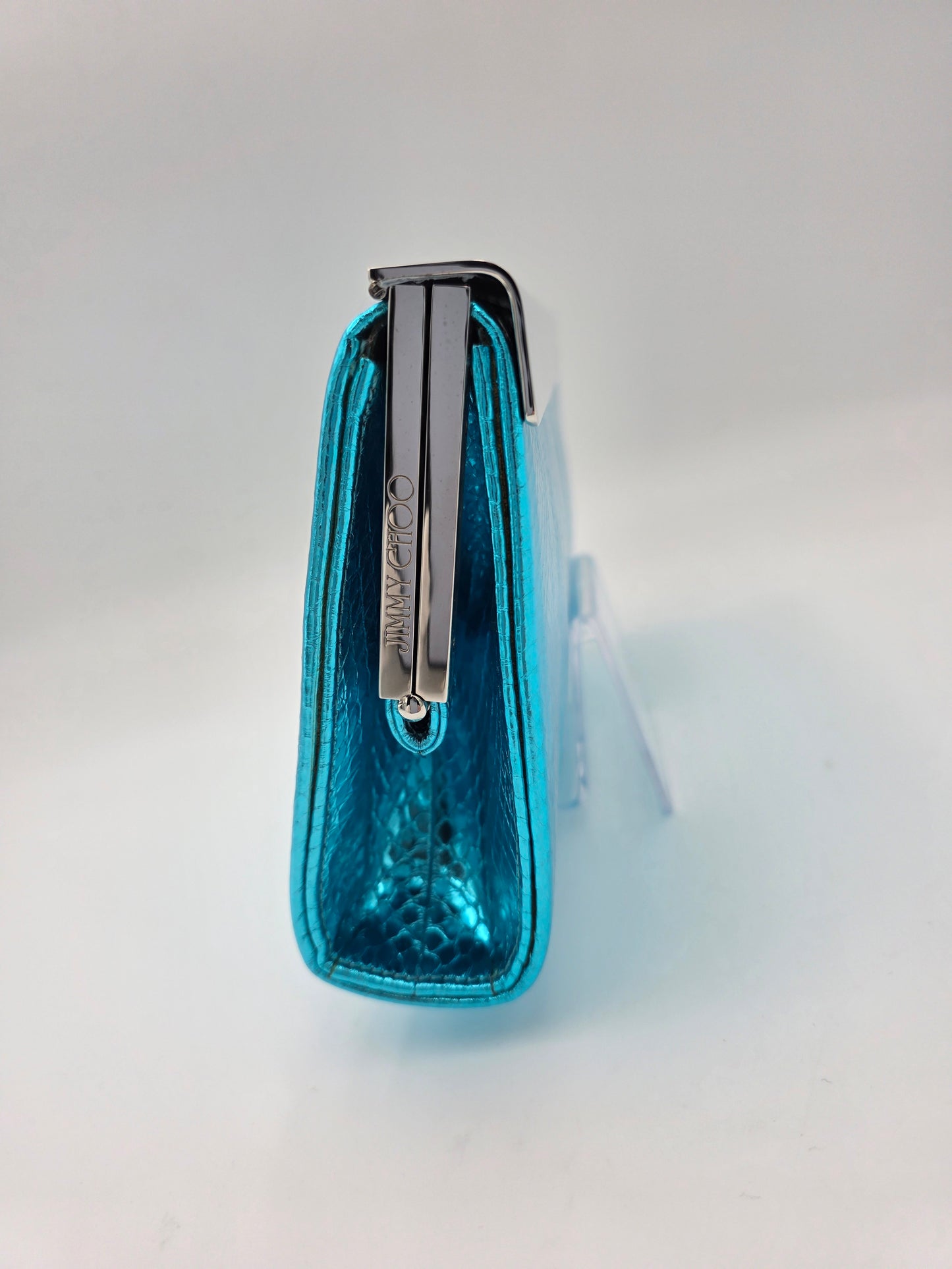Jimmy Choo Cayla Metallic Snakeskin Clutch in Turquoise