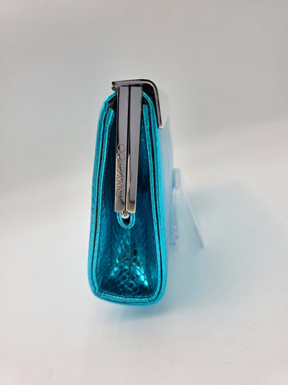 Jimmy Choo Cayla Metallic Snakeskin Clutch in Turquoise