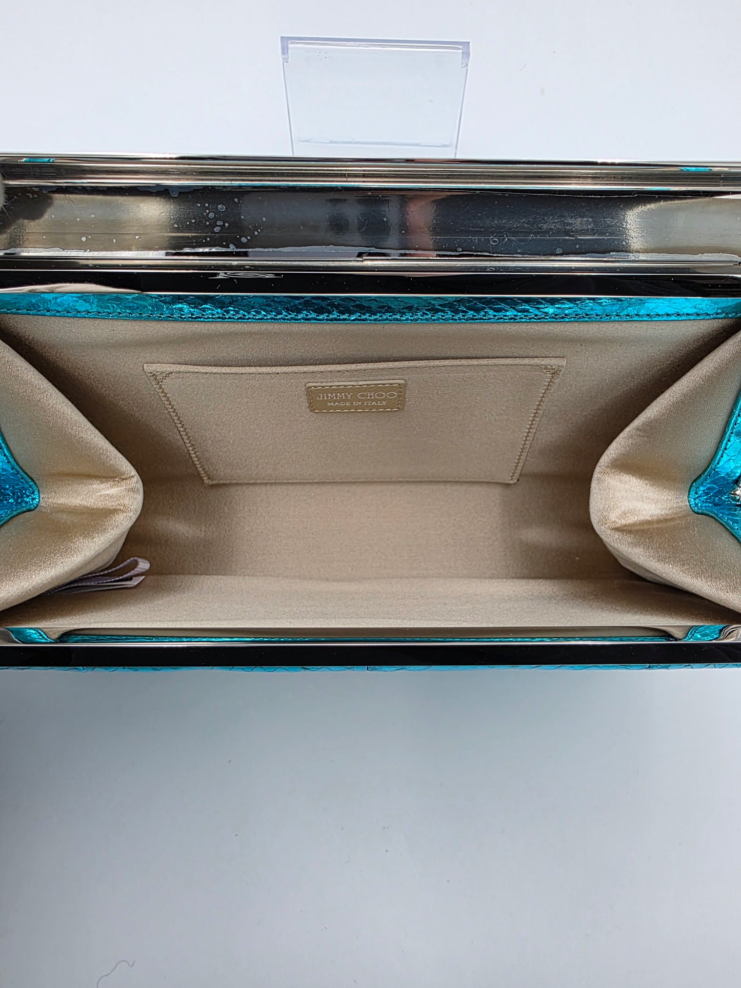 Jimmy Choo Cayla Metallic Snakeskin Clutch in Turquoise
