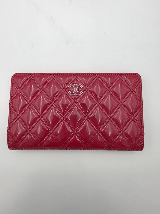 Chanel Matelassé Brilliant Long Patent Leather Wallet Rose Pink