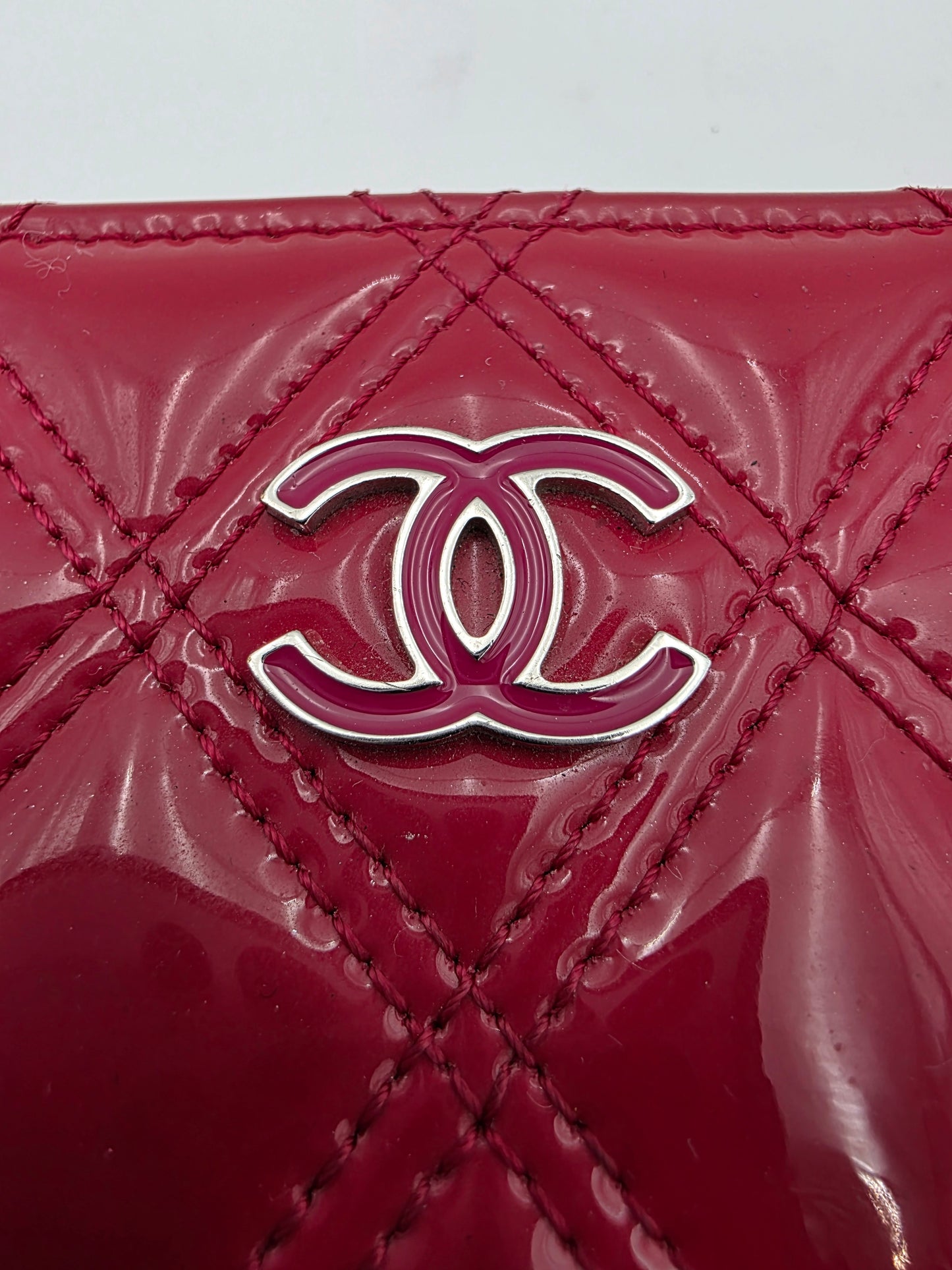 Chanel Matelassé Brilliant Long Patent Leather Wallet Rose Pink