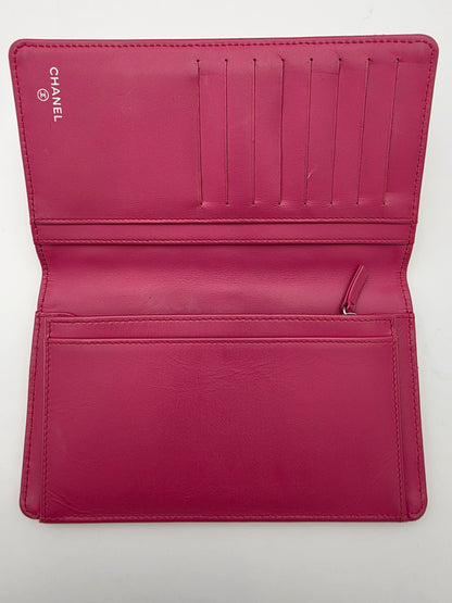 Chanel Matelassé Brilliant Long Patent Leather Wallet Rose Pink