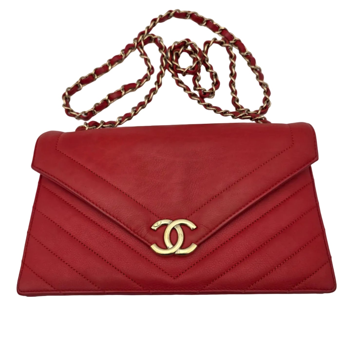Chanel Chevron Calfskin Envelope Flap Bag Medium in Red