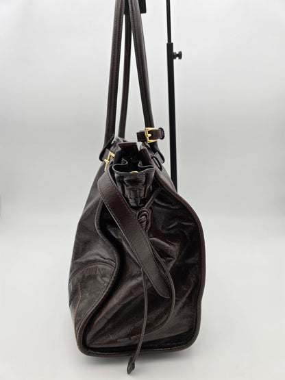Prada Bonnie Large Leather Handbag in Dark Brown