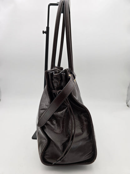Prada Bonnie Large Leather Handbag in Dark Brown