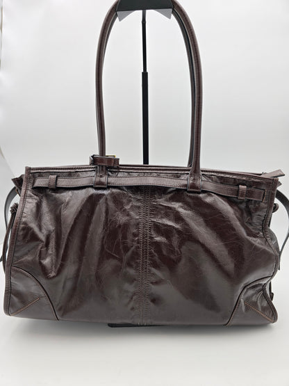 Prada Bonnie Large Leather Handbag in Dark Brown