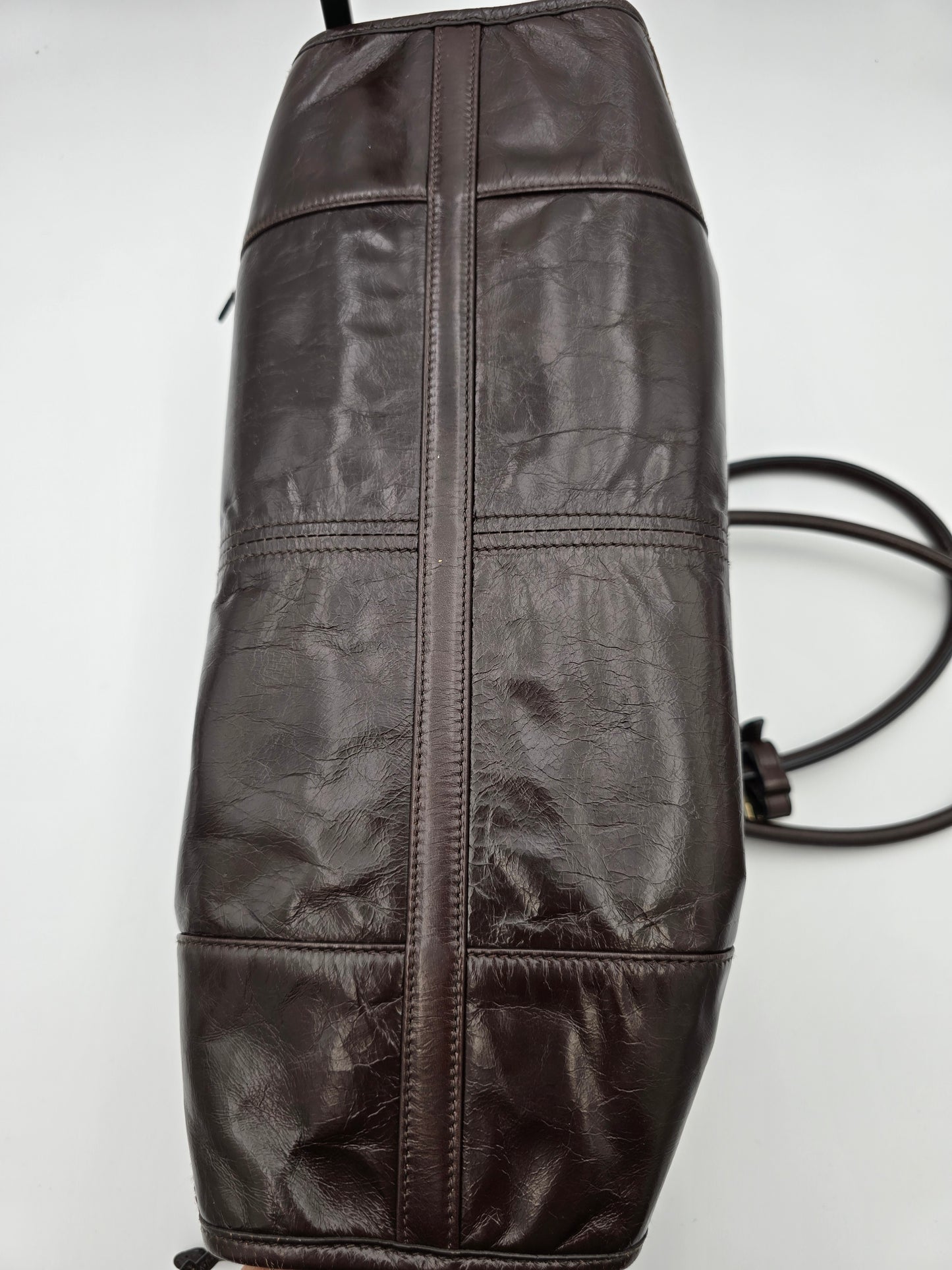 Prada Bonnie Large Leather Handbag in Dark Brown