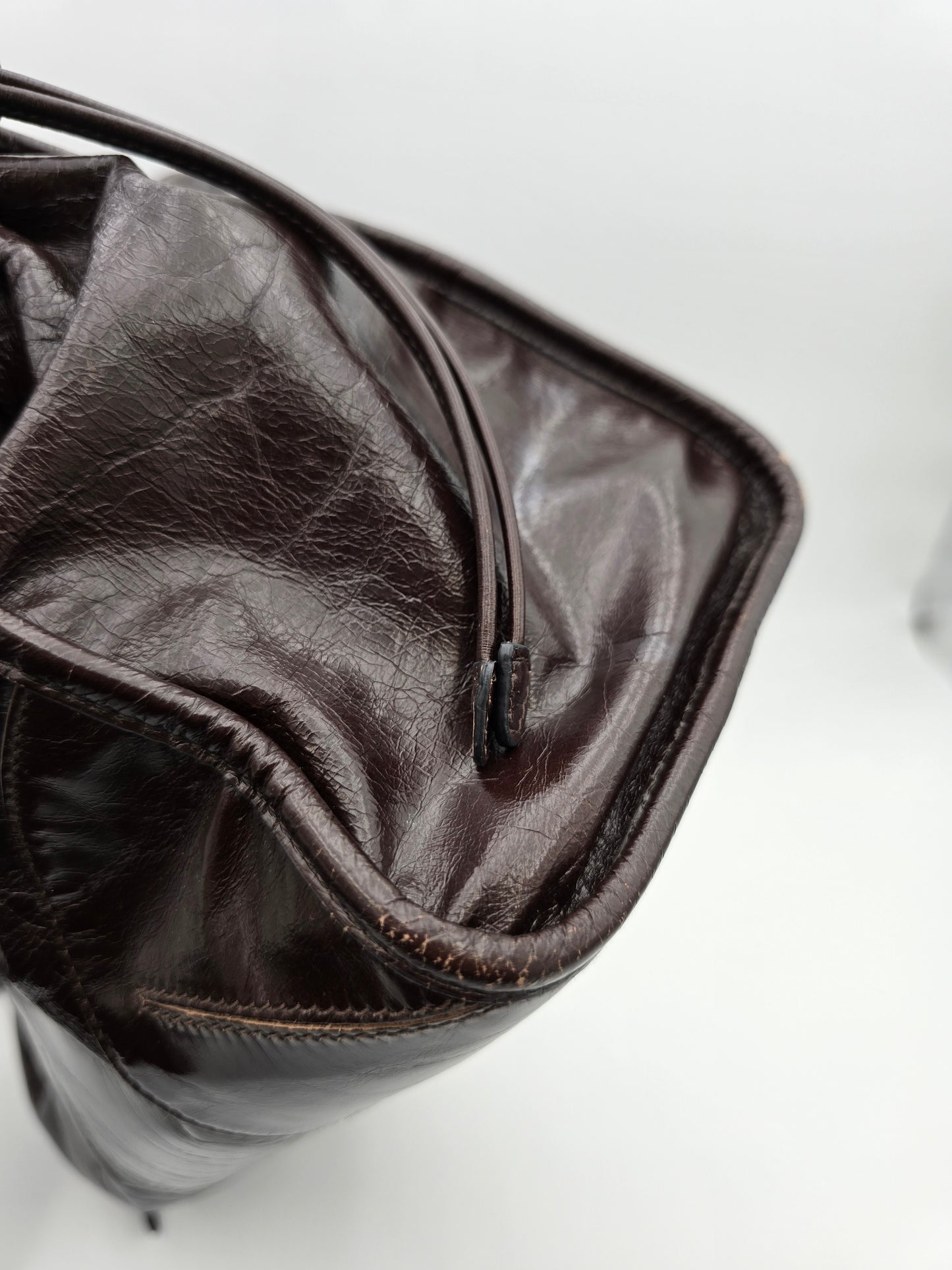 Prada Bonnie Large Leather Handbag in Dark Brown