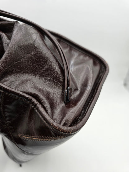 Prada Bonnie Large Leather Handbag in Dark Brown
