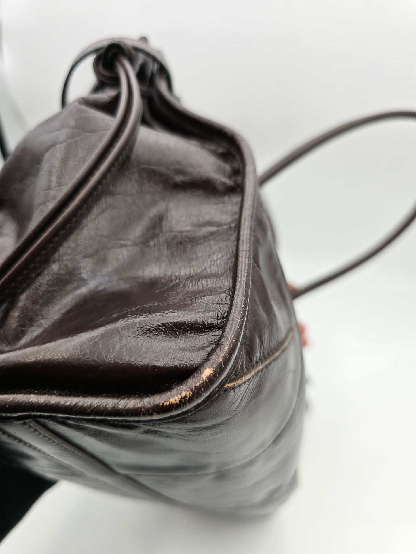 Prada Bonnie Large Leather Handbag in Dark Brown