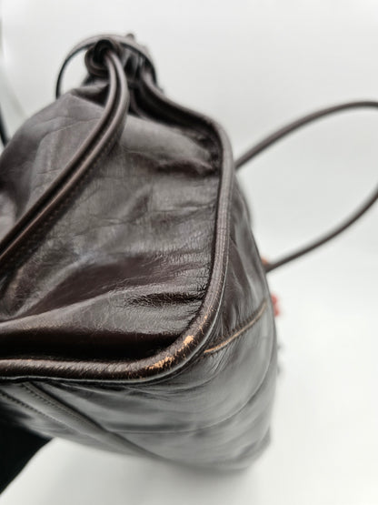 Prada Bonnie Large Leather Handbag in Dark Brown