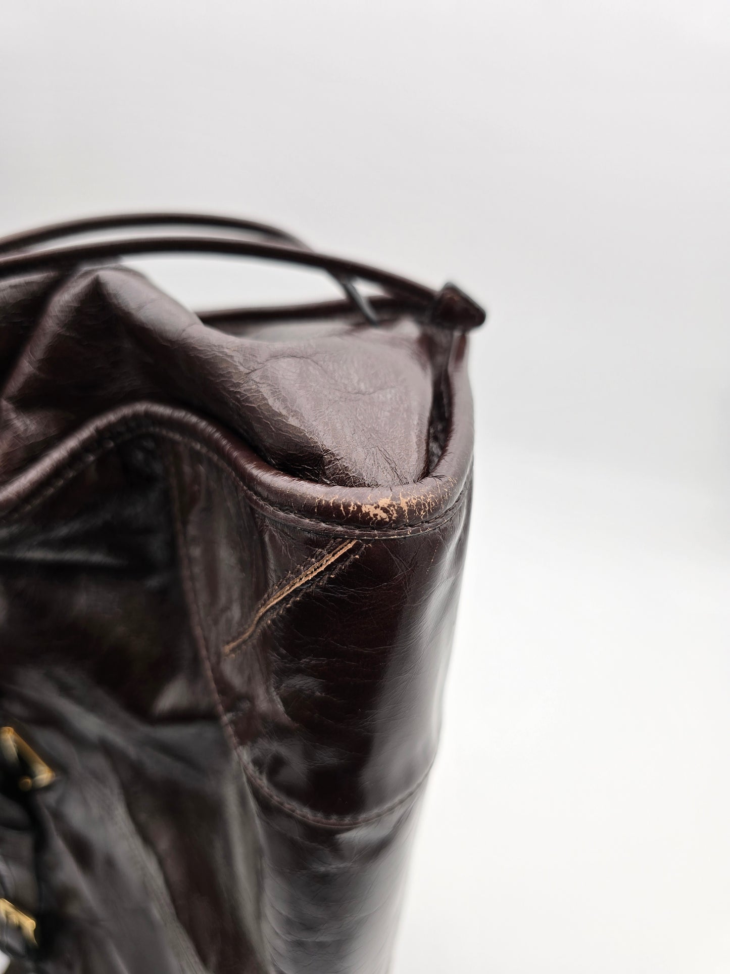 Prada Bonnie Large Leather Handbag in Dark Brown