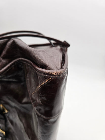 Prada Bonnie Large Leather Handbag in Dark Brown
