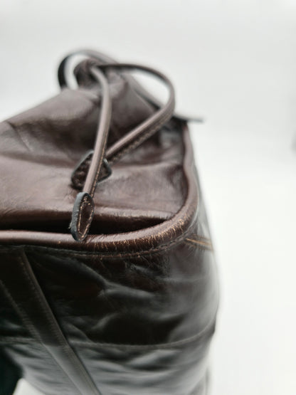 Prada Bonnie Large Leather Handbag in Dark Brown